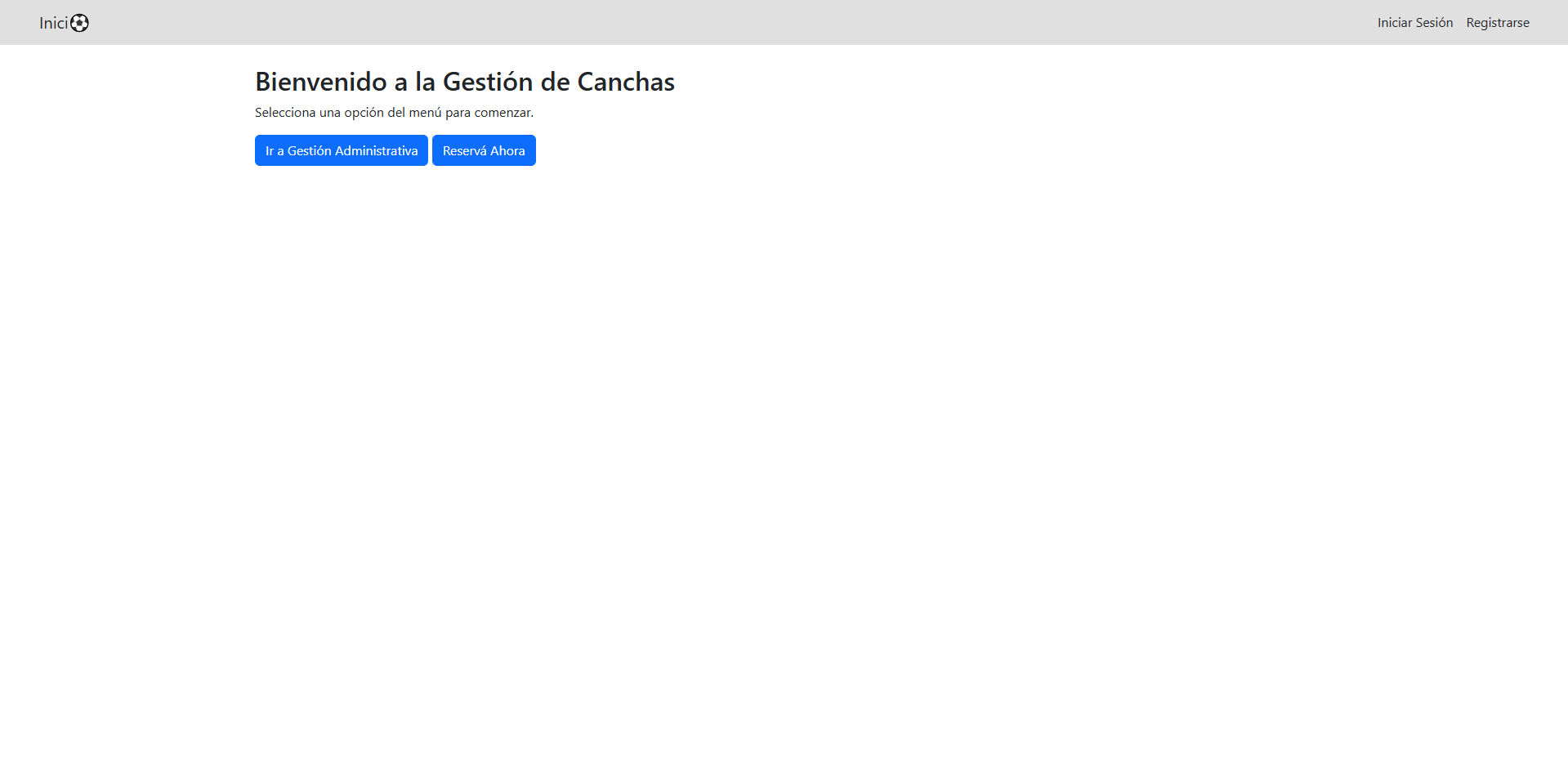 Captura del sistema de Gestión de Canchas